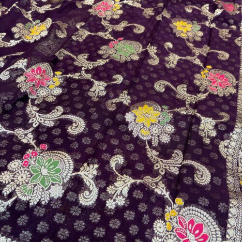 Handbrush Georgette Saree in Elegant Purple