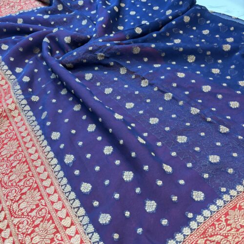 Navy Blue Shade Pure Chiffon Khaddi Silk Saree