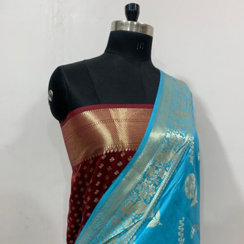 Rama Shade Boota Design Pure Dupian Silk Saree - Image 2