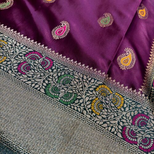 Purple Color Carry Design Mulberry Silk Saree - Image 2
