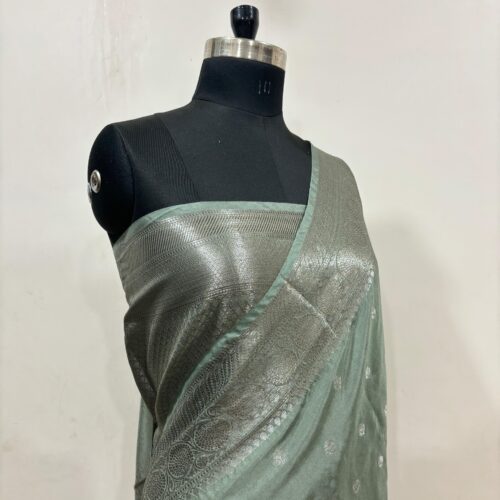 Dusty Green Shade Banarasi Semi-Pure Viscose Silk - Image 2