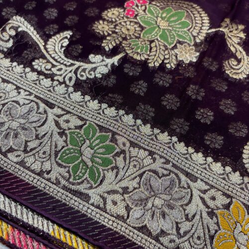 Handbrush Georgette Saree in Elegant Purple - Image 2