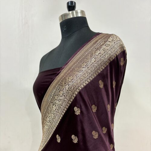 Brown Shade Booti Design Mashru Silk Saree - Image 3