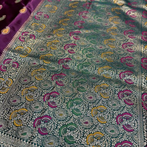 Purple Color Carry Design Mulberry Silk Saree - Image 3