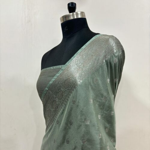 Dusty Green Shade Banarasi Semi-Pure Viscose Silk - Image 3