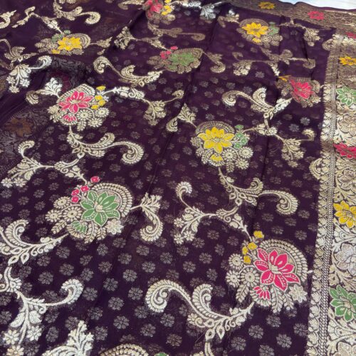 Handbrush Georgette Saree in Elegant Purple - Image 3