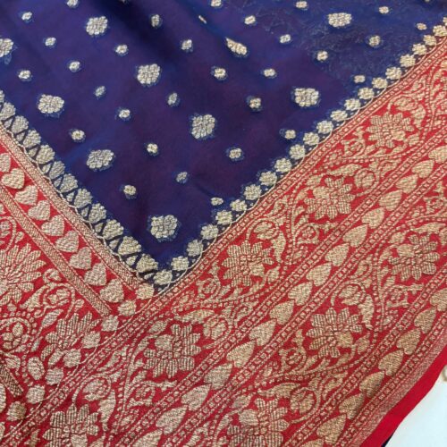 Navy Blue Shade Pure Chiffon Khaddi Silk Saree - Image 3