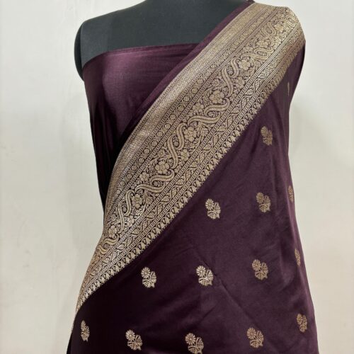 Brown Shade Booti Design Mashru Silk Saree - Image 4