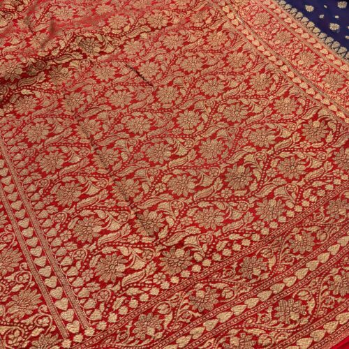 Navy Blue Shade Pure Chiffon Khaddi Silk Saree - Image 4
