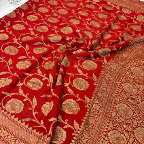 Red Shade Pure Chiffon Khaddi Silk Saree