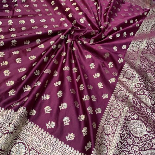 Mahroon Shade Booti Design Mashru Silk Saree
