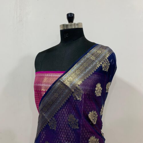 Semi Georgette Silk Saree in Big Boota Design - Image 3