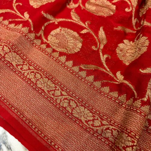 Red Shade Pure Chiffon Khaddi Silk Saree - Image 3