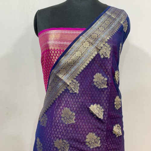 Semi Georgette Silk Saree in Big Boota Design - Image 4