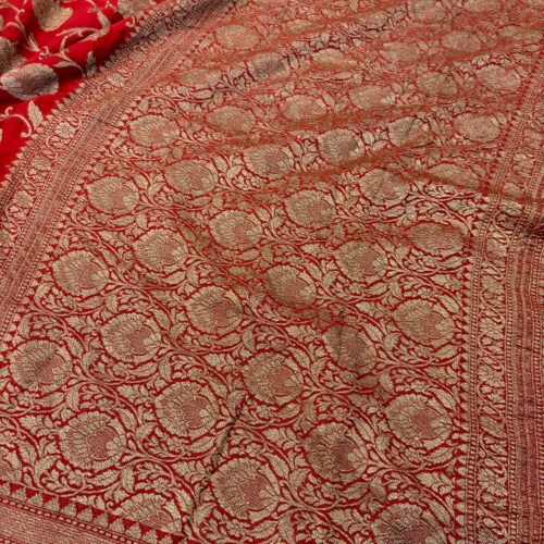 Red Shade Pure Chiffon Khaddi Silk Saree - Image 4