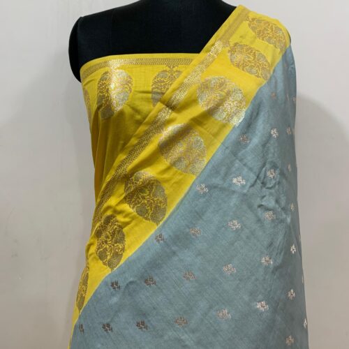 Grey Shade Booti Design Pure Dupian Silk Saree - Image 4