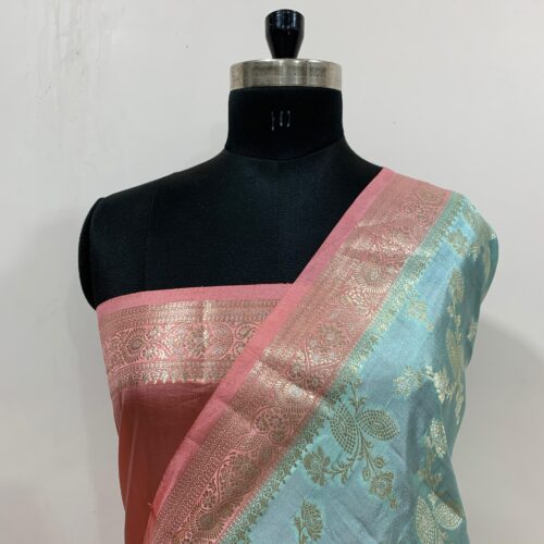 Sea Green Shade Jaal Design Pure Dupian Silk Saree