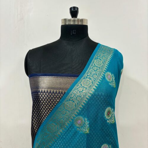 Booti Pattern Semi Georgette Silk Saree in Sapphire Shade