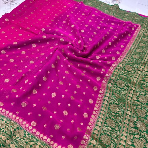 Rani Shade Pure Chiffon Khaddi Silk Saree