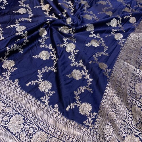 Navy Blue Shade Jaal Design Mashru Silk Saree