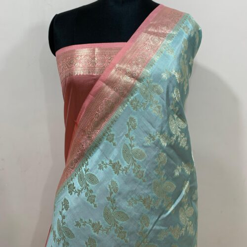 Sea Green Shade Jaal Design Pure Dupian Silk Saree - Image 4