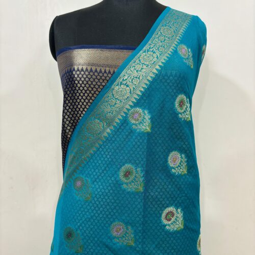 Booti Pattern Semi Georgette Silk Saree in Sapphire Shade - Image 4