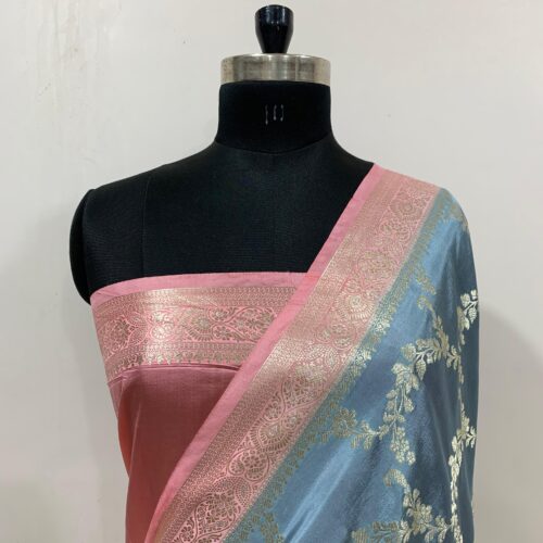 Grey Shade Jaal Design Pure Dupian Silk Saree