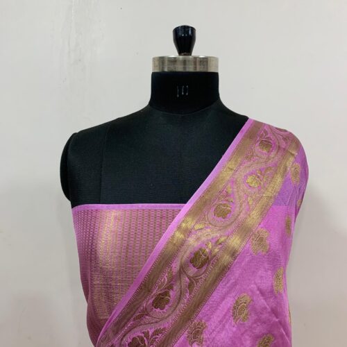 Booti Pattern Semi Georgette Silk Saree in Pink Shade