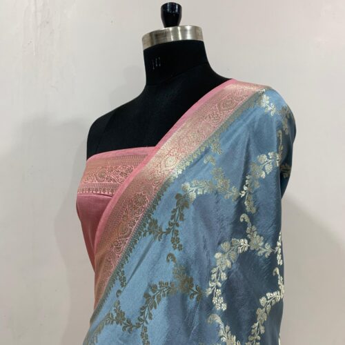 Grey Shade Jaal Design Pure Dupian Silk Saree - Image 2