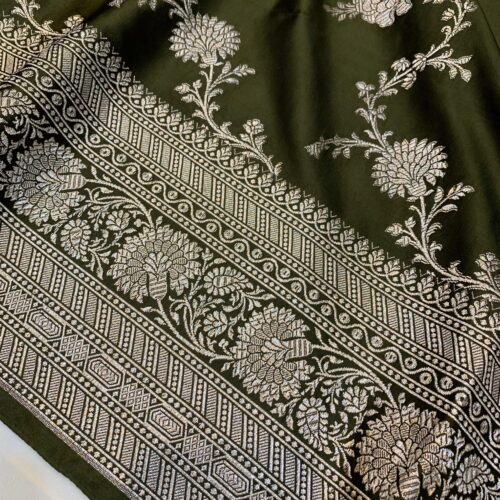Mehdi Shade Jaal Design Mashru Silk Saree - Image 2