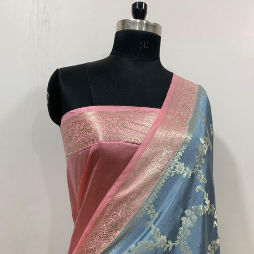 Grey Shade Jaal Design Pure Dupian Silk Saree - Image 3