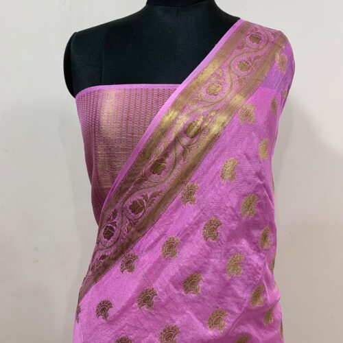 Booti Pattern Semi Georgette Silk Saree in Pink Shade - Image 4
