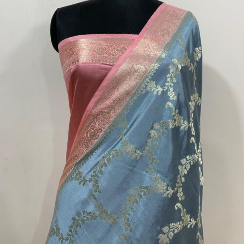 Grey Shade Jaal Design Pure Dupian Silk Saree - Image 4
