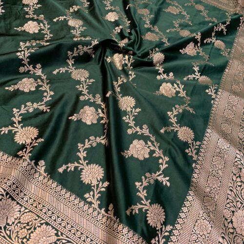 Bottle Green Shade Jaal Design Mashru Silk Saree