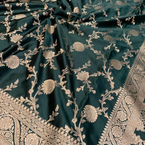 Bottle Green Shade Jaal Design Mashru Silk Saree