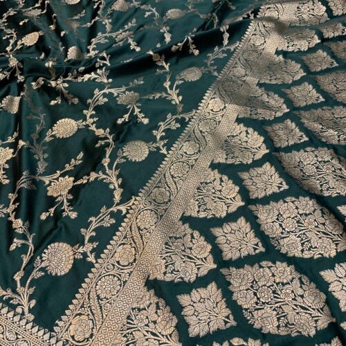 Bottle Green Shade Jaal Design Mashru Silk Saree - Image 4