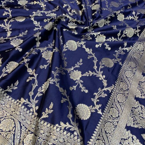 Navy Blue Shade Jaal Design Mashru Silk Saree