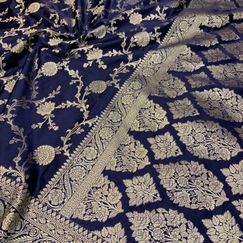 Navy Blue Shade Jaal Design Mashru Silk Saree - Image 4