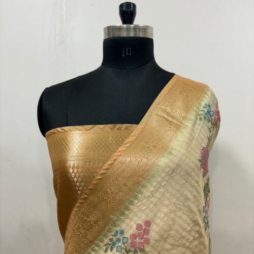 Banarasi Tussar Shade Embroidery Work Check Design  Art Silk Saree