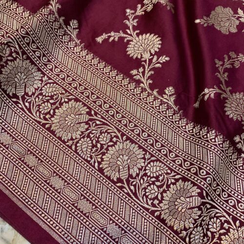 Mahroon Shade Jaal Design Mashru Silk Saree - Image 2