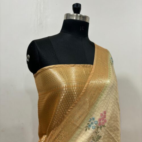 Banarasi Tussar Shade Embroidery Work Check Design  Art Silk Saree - Image 2