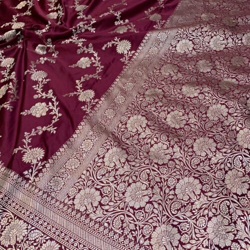 Mahroon Shade Jaal Design Mashru Silk Saree - Image 4