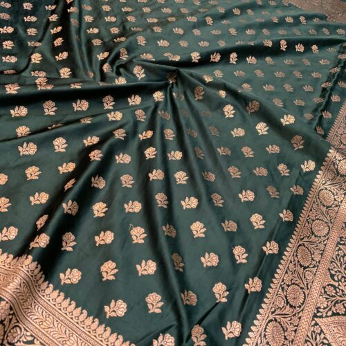 Bottle Green Shade Booti Design Mashru Silk Saree