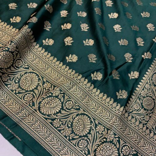 Bottle Green Shade Booti Design Mashru Silk Saree - Image 2