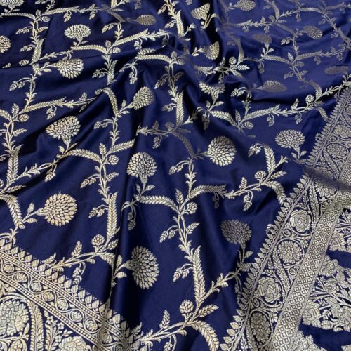 Navy Blue Shade Jaal Design Mashru Silk Saree
