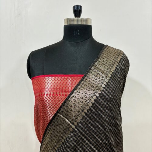 Small Check Design In Black Color Banarasi Art Silk Saree