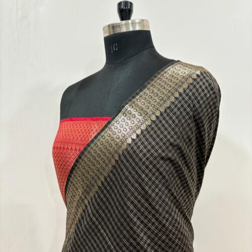Small Check Design In Black Color Banarasi Art Silk Saree - Image 2