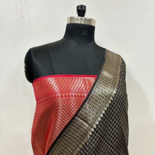 Small Check Design In Black Color Banarasi Art Silk Saree - Image 3