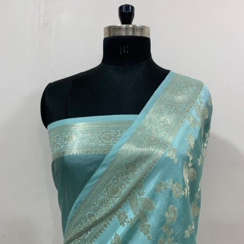 Sea Green Shade Jaal Design Pure Dupian Silk Saree