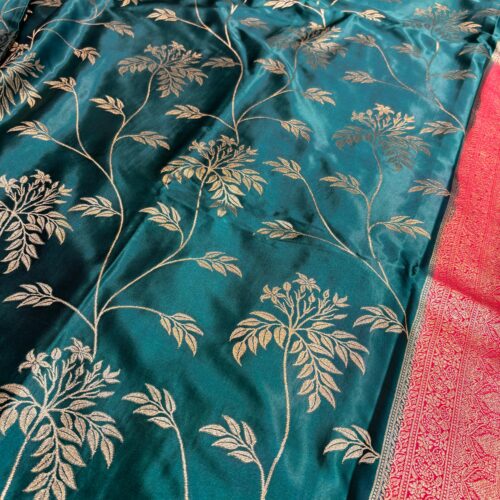 Green Color Flower Design Mulberry Silk Saree